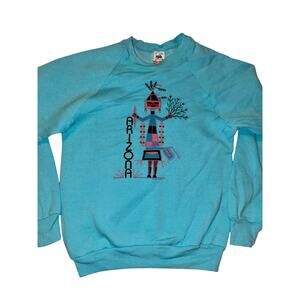 Vintage 80s crewneck teal ARIZONA art style indigenous size medium